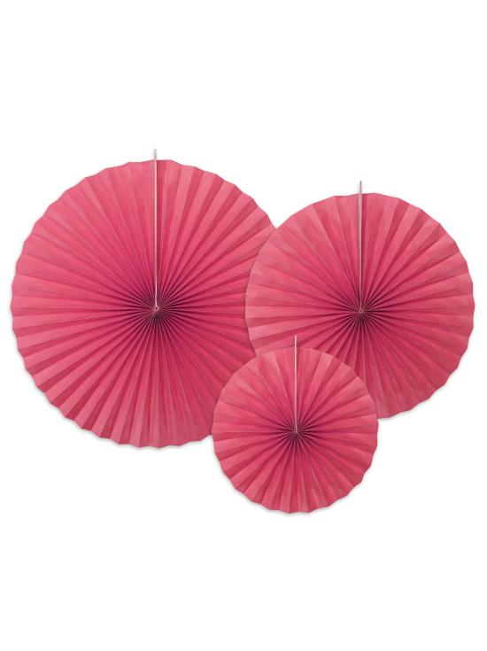 3 abanicos de papel decorativos fucsias