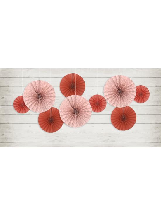 3 abanicos de papel decorativos rojos