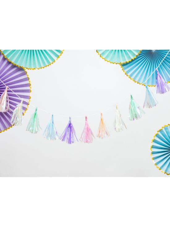 3 abanicos de papel decorativos verde menta con borde dorado - Yummy