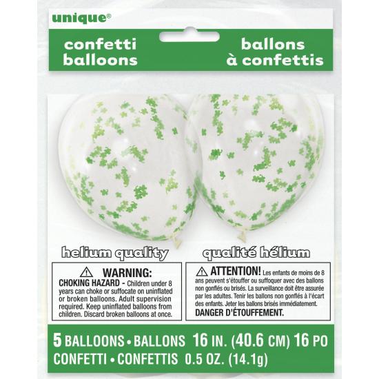 5 globos de látex con confeti de tréboles (40,64 cm)