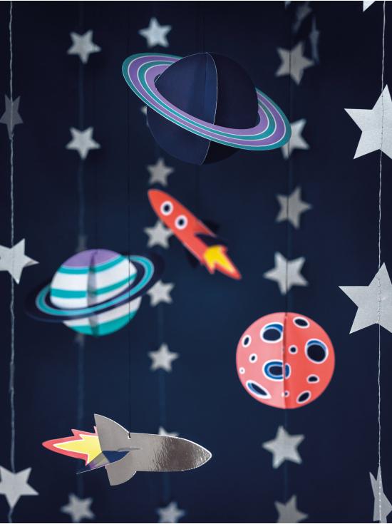 5 guirnaldas colgantes con figuras del espacio - Space Party