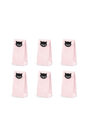 6 bolsas rosas de papel con pegatinas de gatos - Meow Party