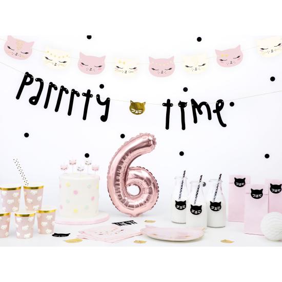 6 bolsas rosas de papel con pegatinas de gatos - Meow Party