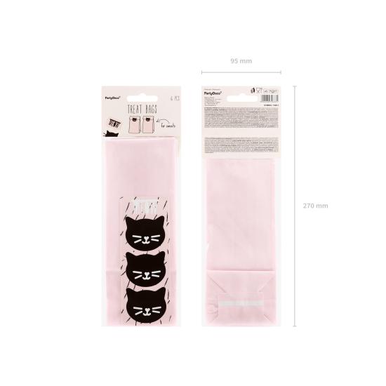 6 bolsas rosas de papel con pegatinas de gatos - Meow Party