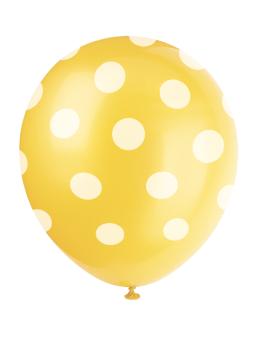 6 globos amarillos con topos blancos (30 cm)
