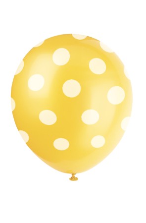6 globos amarillos con topos blancos (30 cm)