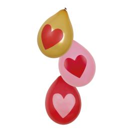 6 globos amor con corazones dorados (25 cm)