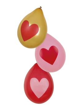 6 globos amor con corazones dorados (25 cm)