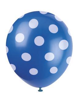 6 globos azul oscuro con topos blancos (30 cm)