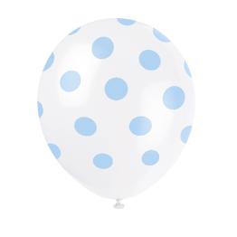 6 globos blancos con topos azules (30 cm)