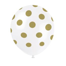 6 globos blancos con topos dorados (30 cm)