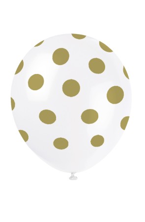 6 globos blancos con topos dorados (30 cm)