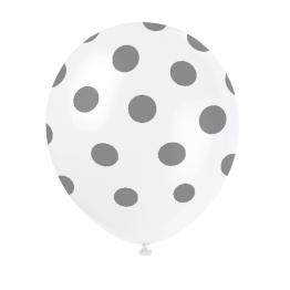 6 globos blancos con topos plateados (30 cm)
