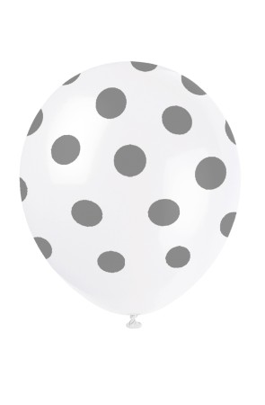 6 globos blancos con topos plateados (30 cm)