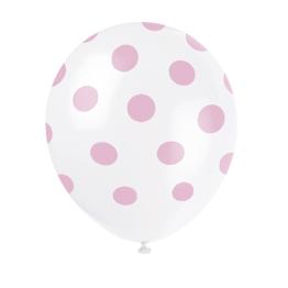 6 globos blancos con topos rosas (30 cm)