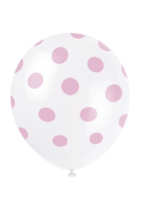 6 globos blancos con topos rosas (30 cm)