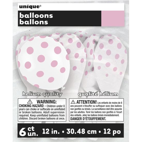 6 globos blancos con topos rosas (30 cm)