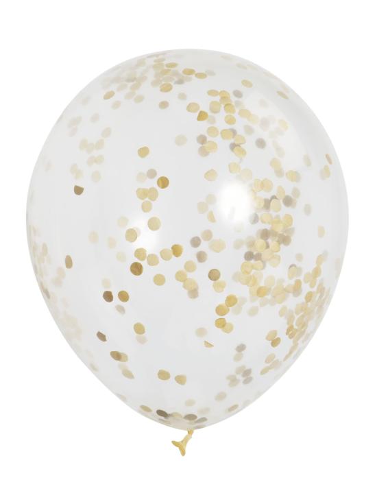 6 globos de látex con confeti dorado interiores