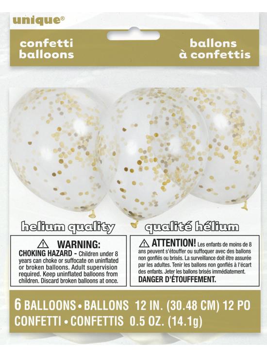 6 globos de látex con confeti dorado interiores