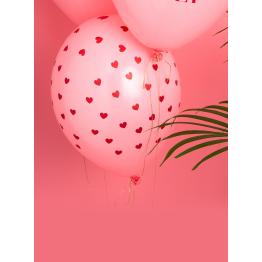 6 globos de látex rosas con corazones rojos (30 cm) - Valentine Collection
