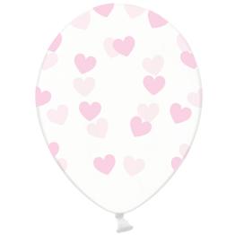 6 globos de látex transparentes con corazones rosa claro (30 cm) - Valentine Collection
