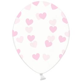 6 globos de látex transparentes con corazones rosa claro (30 cm) - Valentine Collection