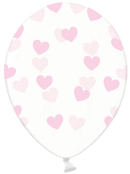 6 globos de látex transparentes con corazones rosa claro (30 cm) - Valentine Collection
