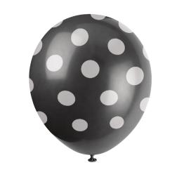 6 globos negros con topos blancos (30 cm)