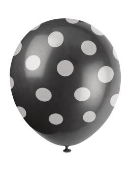 6 globos negros con topos blancos (30 cm)