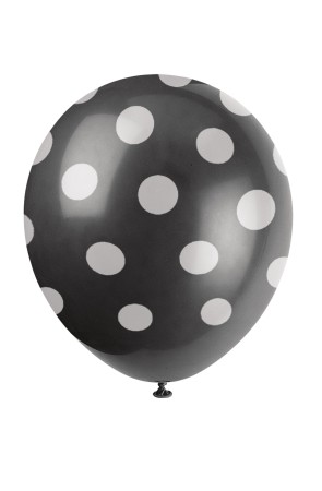 6 globos negros con topos blancos (30 cm)