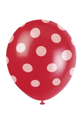 6 globos rojos con topos blancos (30 cm)