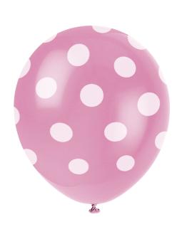 6 globos rosas con topos blancos (30 cm)
