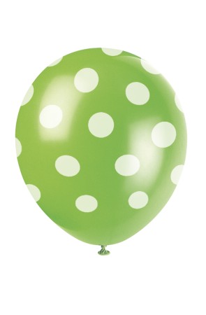 6 globos verde lima con topos blancos (30 cm)