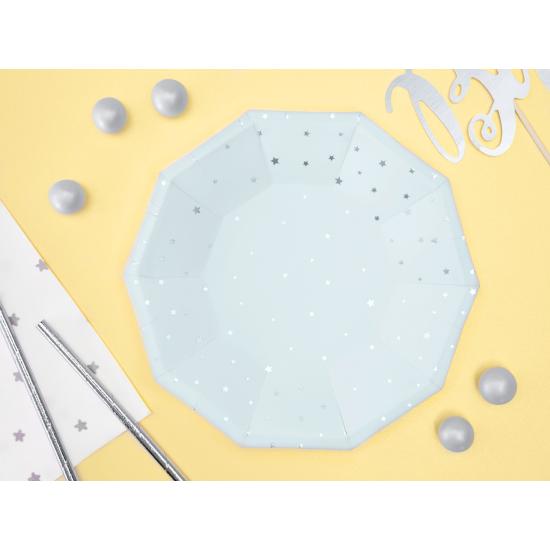6 platos azul pastel con estrellas doradas de papel (18 cm) 6 platos azul pastel con estrellas doradas de papel (18 cm)