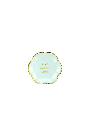 6 platos azules pastel con borde dorado "Live, Laugh, Love" de papel (13 cm) - Yummy