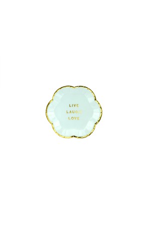 6 platos azules pastel con borde dorado "Live, Laugh, Love" de papel (13 cm) - Yummy