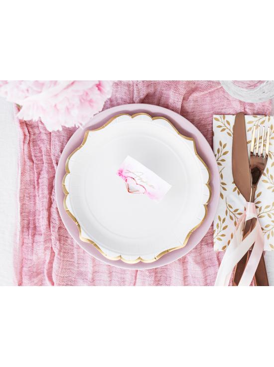 6 platos blancos con bordes dorados de papel (18,5 cm) - Wedding in rose colour