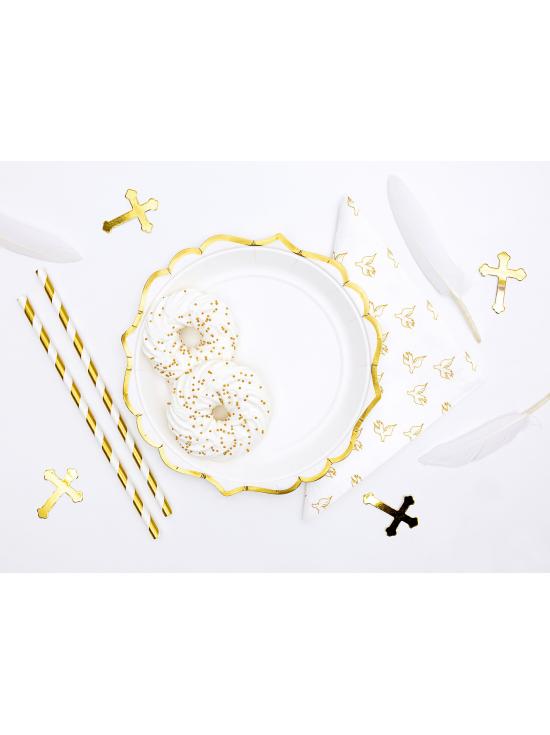 6 platos blancos con bordes dorados de papel (18,5 cm) - Wedding in rose colour