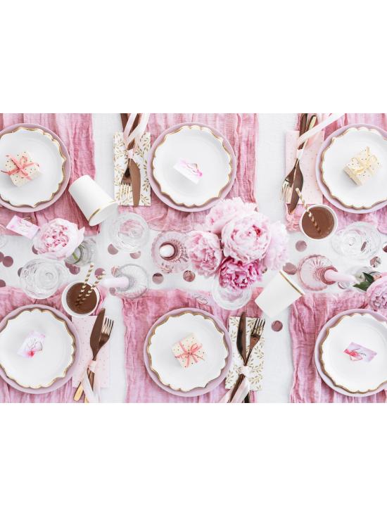 6 platos blancos con bordes dorados de papel (18,5 cm) - Wedding in rose colour