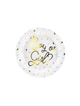 6 platos blancos con inscripción dorada "Boy or Girl?" de papel (23 cm) - Gender Reveal Party