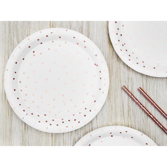 6 platos blancos con lunares en oro rosas de papel (18 cm) - Polka Dots Collection 6 platos blancos con lunares en oro rosas de papel (18 cm) - Polka Dots Collection