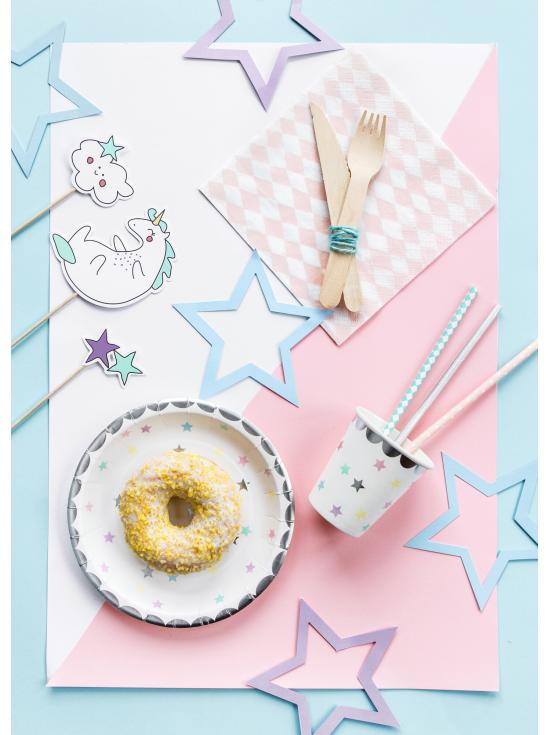 6 platos con estrellas de colores (18 cm) - Unicorn Collection