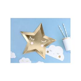 6 platos con forma de estrella con pestañas y coloretes (27cm) - Golden Sky