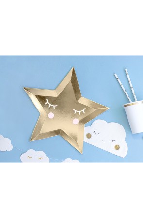 6 platos con forma de estrella con pestañas y coloretes (27cm) - Golden Sky
