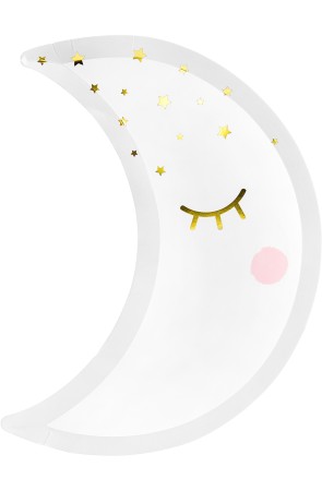 6 platos con forma de luna con pestañas y coloretes (24cm) - Golden Sky