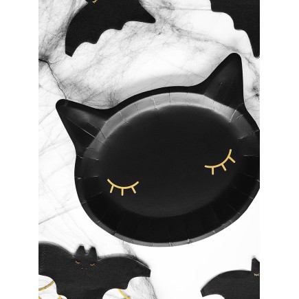6 platos de gato negro (22 cm)