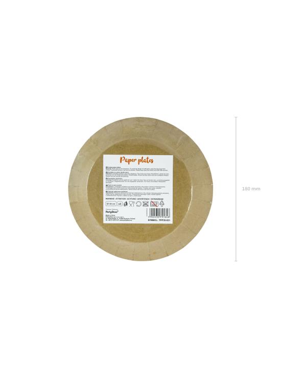 6 platos de papel Kraft - Natural Wedding (18 cm)