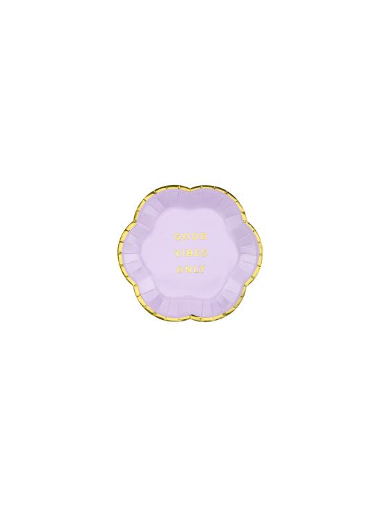 6 platos morados pastel con borde dorado "Good vibes only" de papel (13 cm) - Yummy
