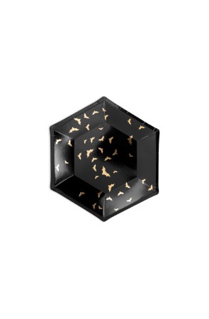 6 platos negros con murciélagos dorados de papel (20 cm) - Trick or Treat Collection