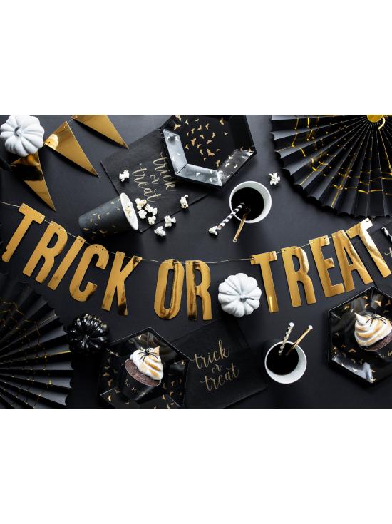 6 platos negros con murciélagos dorados de papel (20 cm) - Trick or Treat Collection